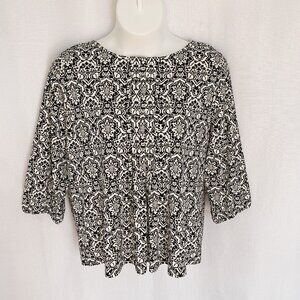 TALBOTS Geometric Pintuck Detail 3/4 Sleeve Boho Top